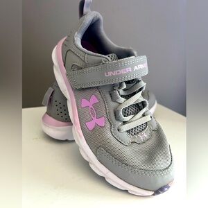 UA grey/pink/purple sneaker, youth size 1.